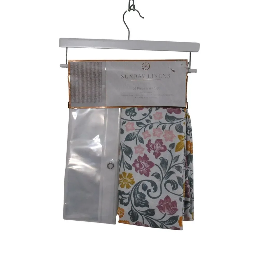 14 Piece Bath Set Shower Curtain And Liner And 12 Hooks Light Green Color